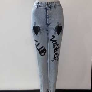 80s Vintage High-Rise Leather Heart Jeans